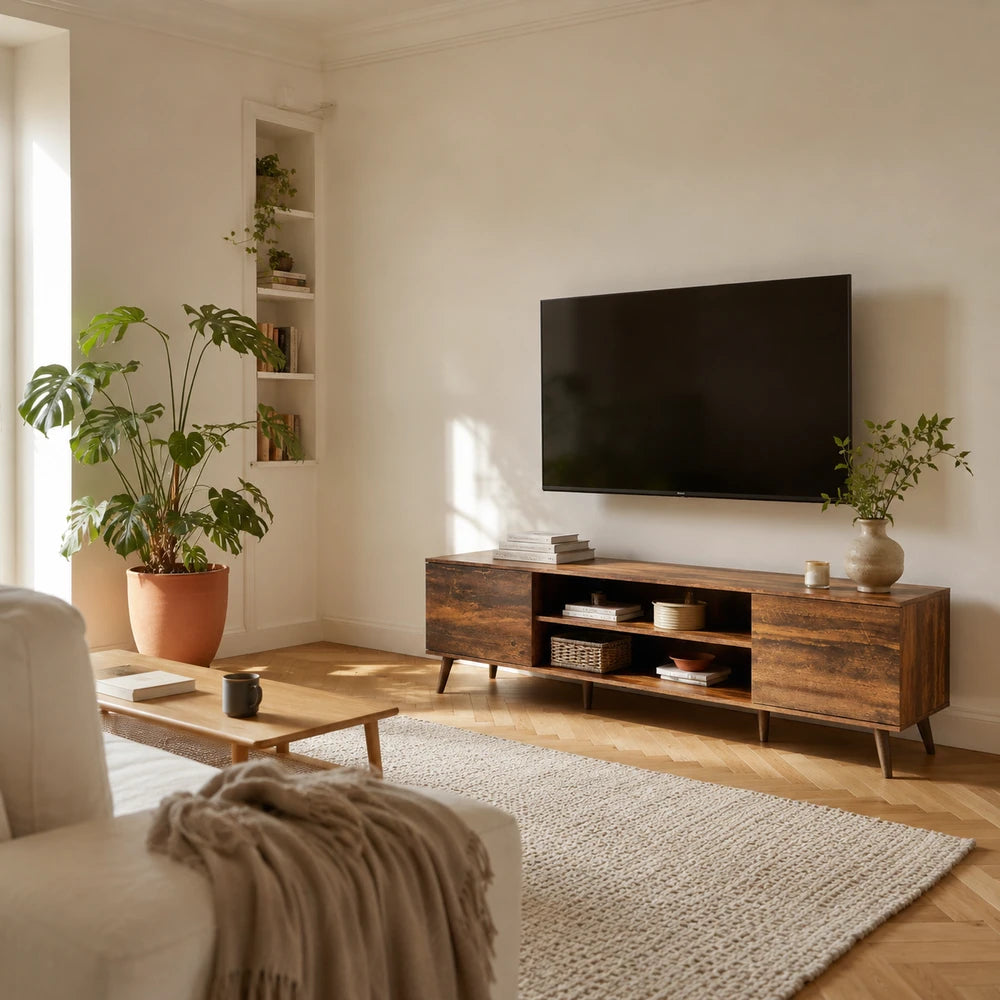 Meuble tv bas bois pieds compas | Loma