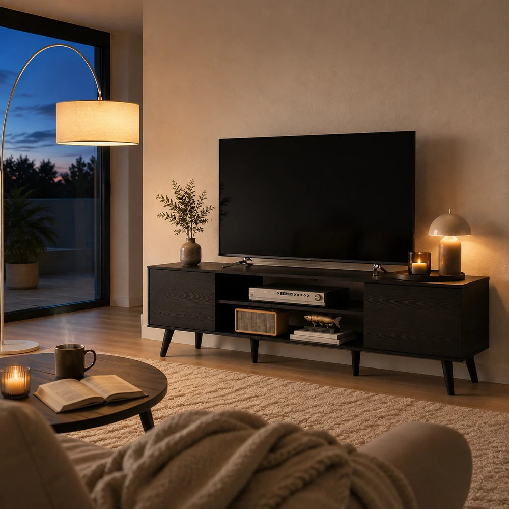 Meuble tv bas bois pieds compas | Loma