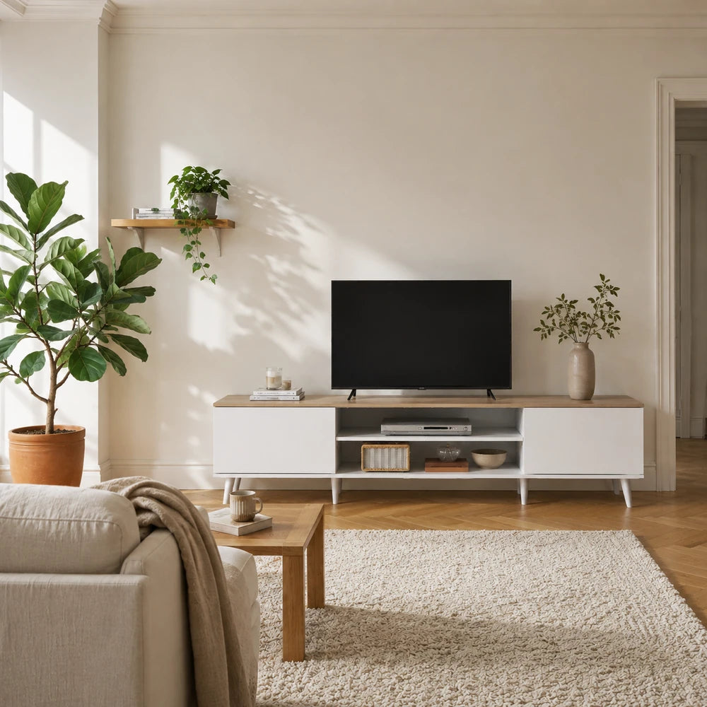 Meuble tv bas bois pieds compas | Loma