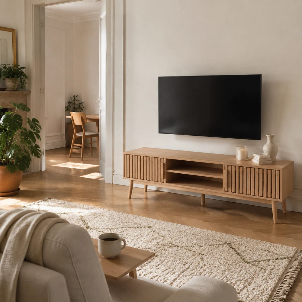 Meuble tv bois avec rangement pour box internet | Sable