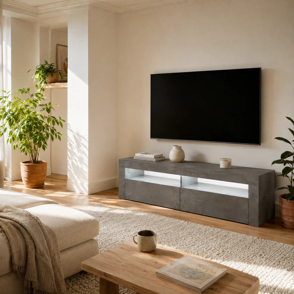 Meuble tv led gris béton | Cendra