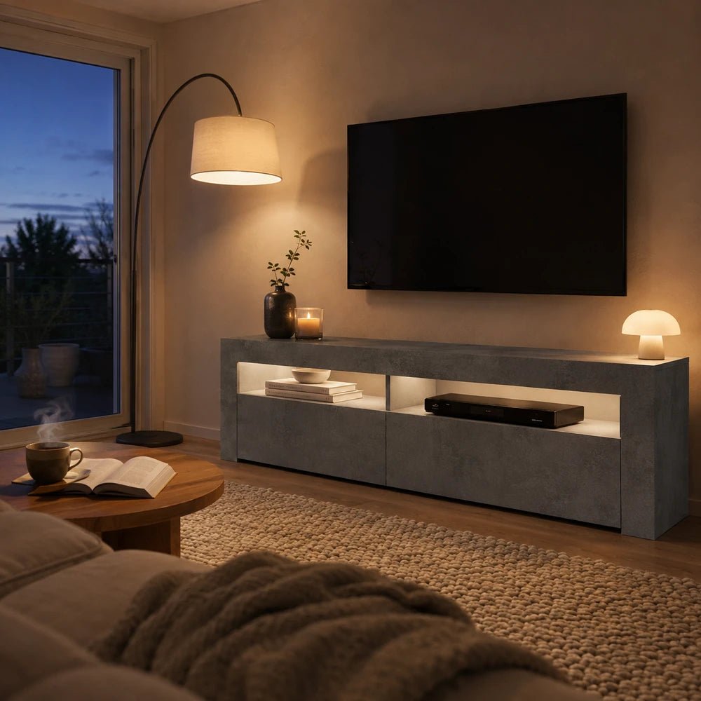 Meuble tv led gris béton | Cendra