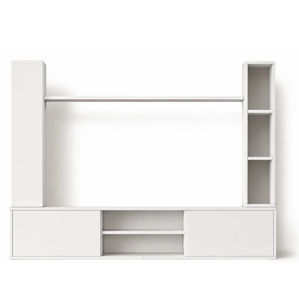 Ensemble meuble tv mural blanc avec colonnes | Alba