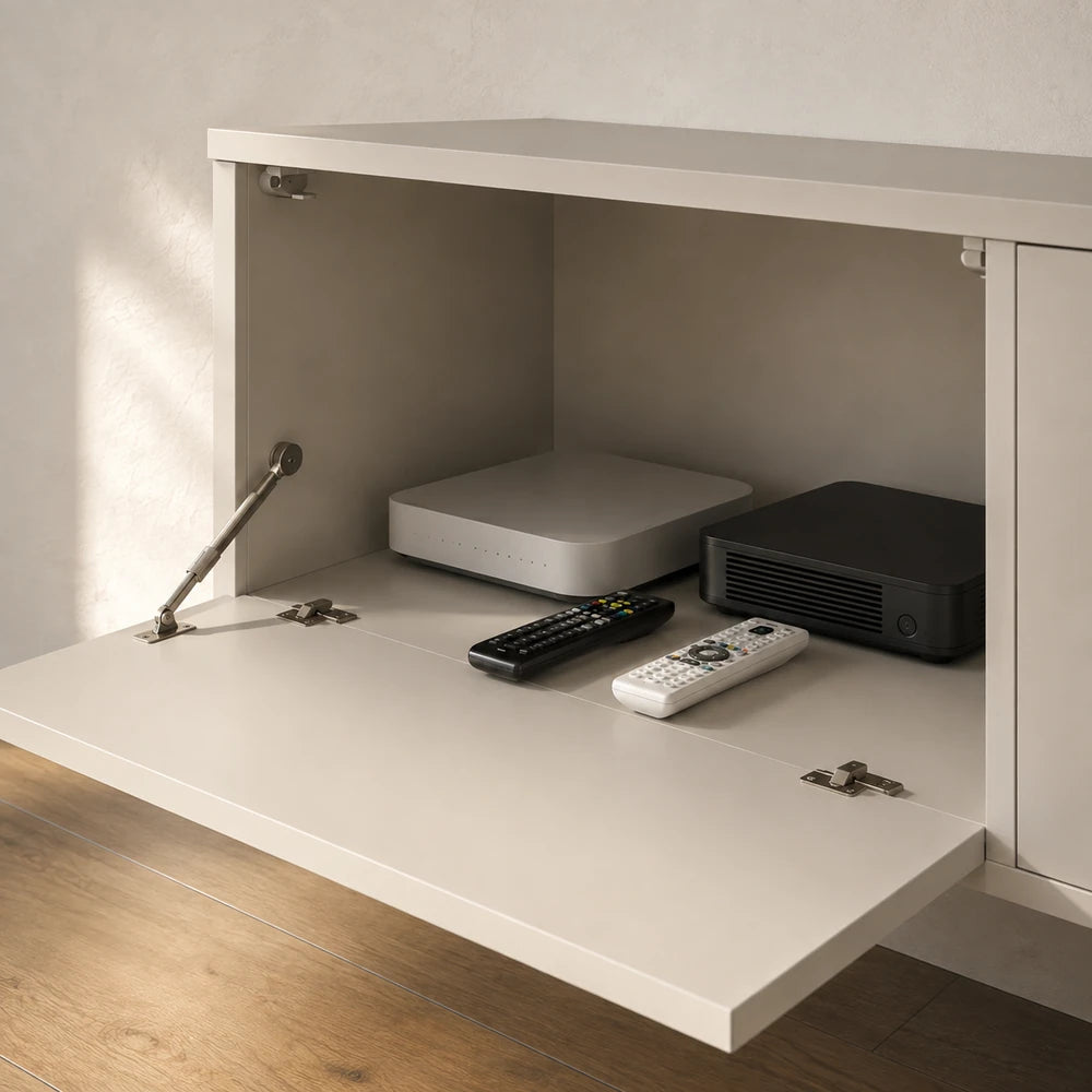 Ensemble meuble tv mural blanc avec colonnes | Alba