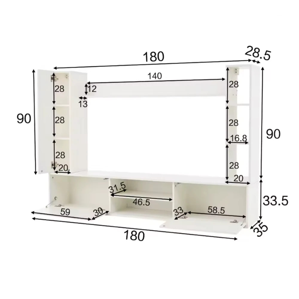 Ensemble meuble tv mural blanc avec colonnes | Alba