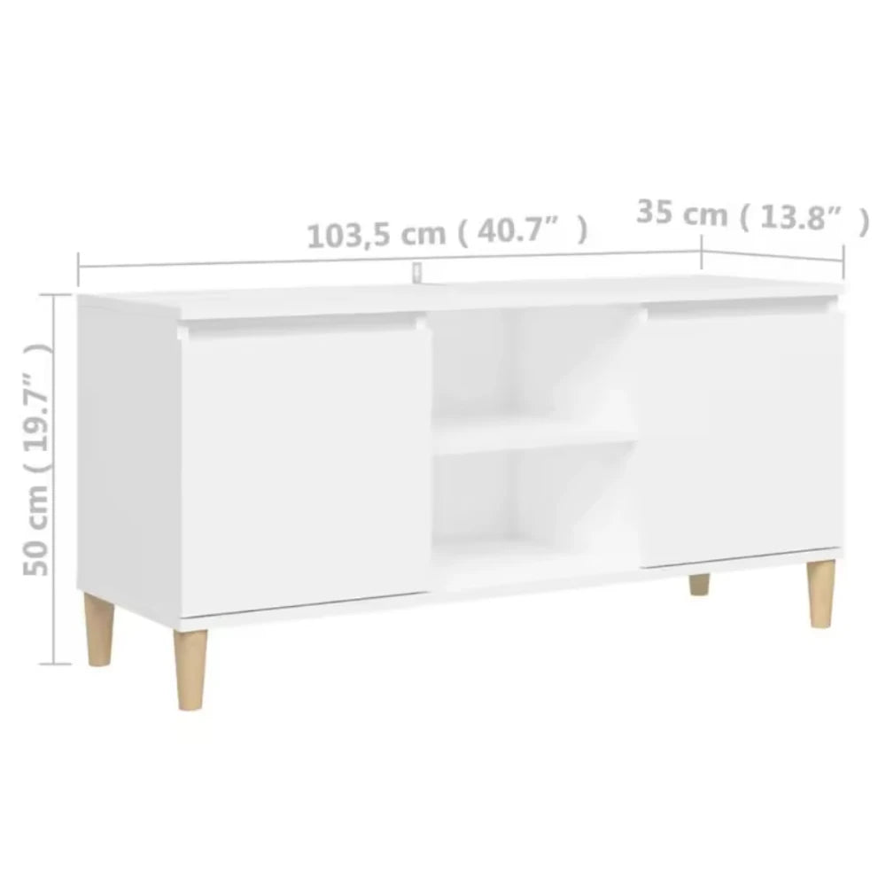 Meuble tv blanc pieds bois massif | Frya