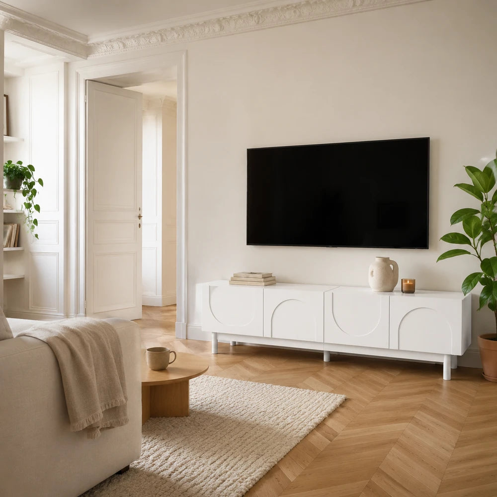 Meuble tv blanc portes courbes | Vela