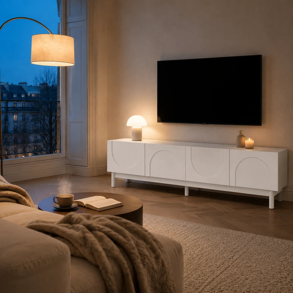 Meuble tv blanc portes courbes | Vela