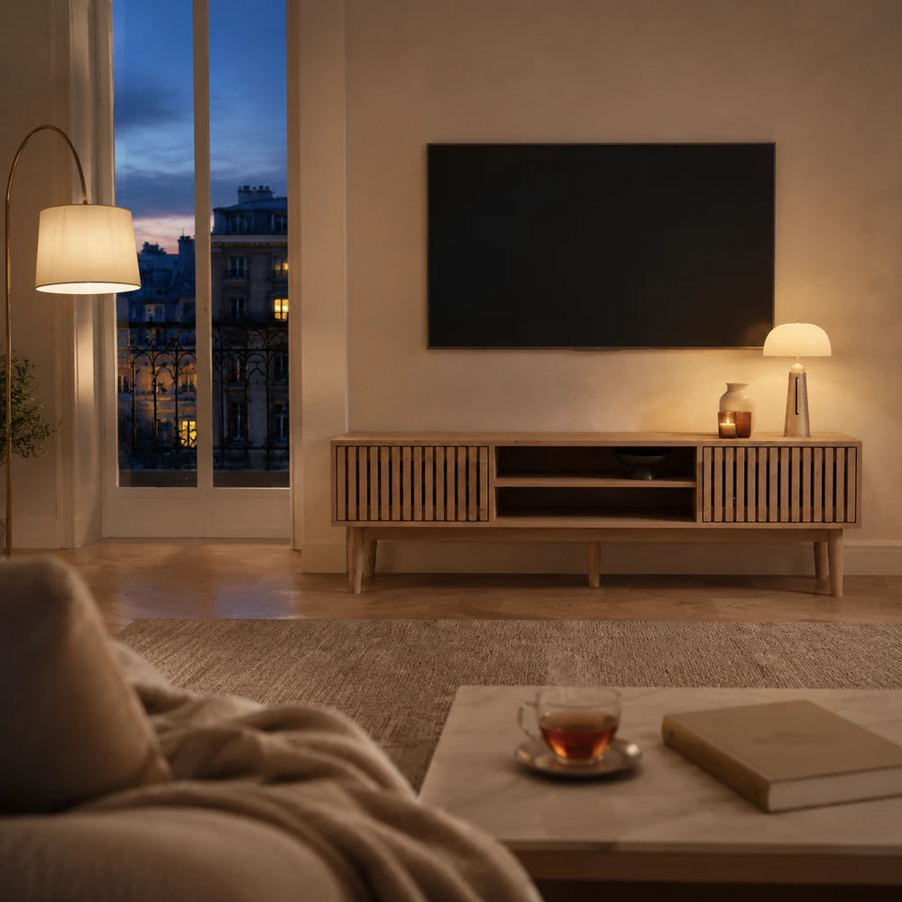 Meuble tv bois avec rangement pour box internet | Sable