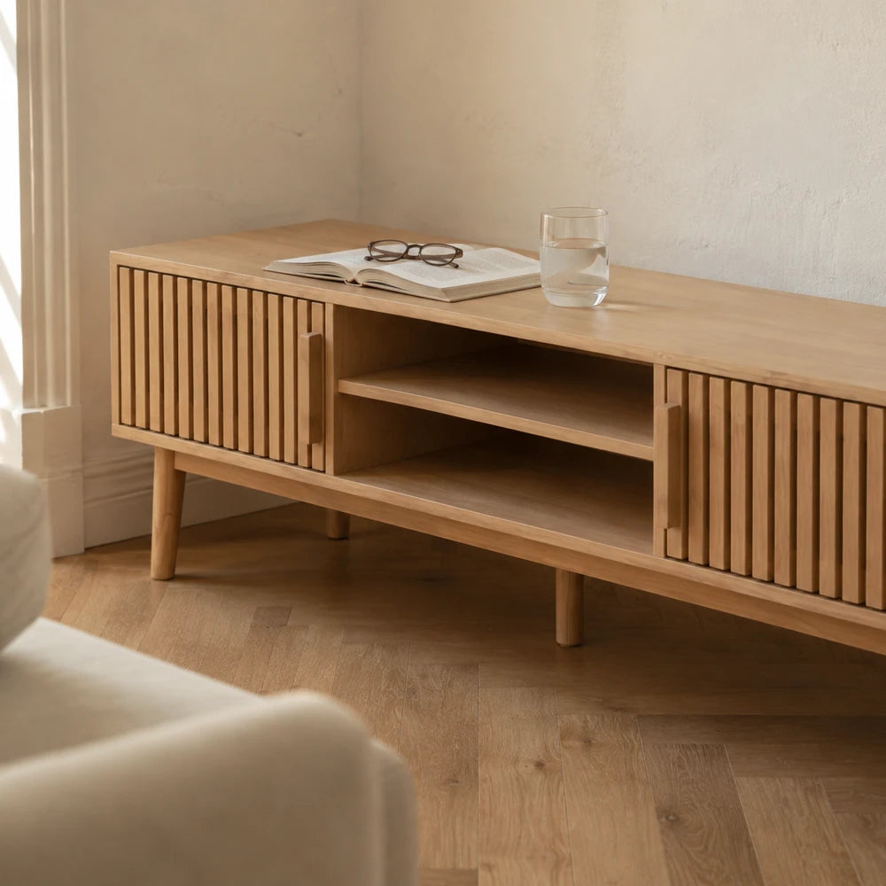 Meuble tv bois avec rangement pour box internet | Sable