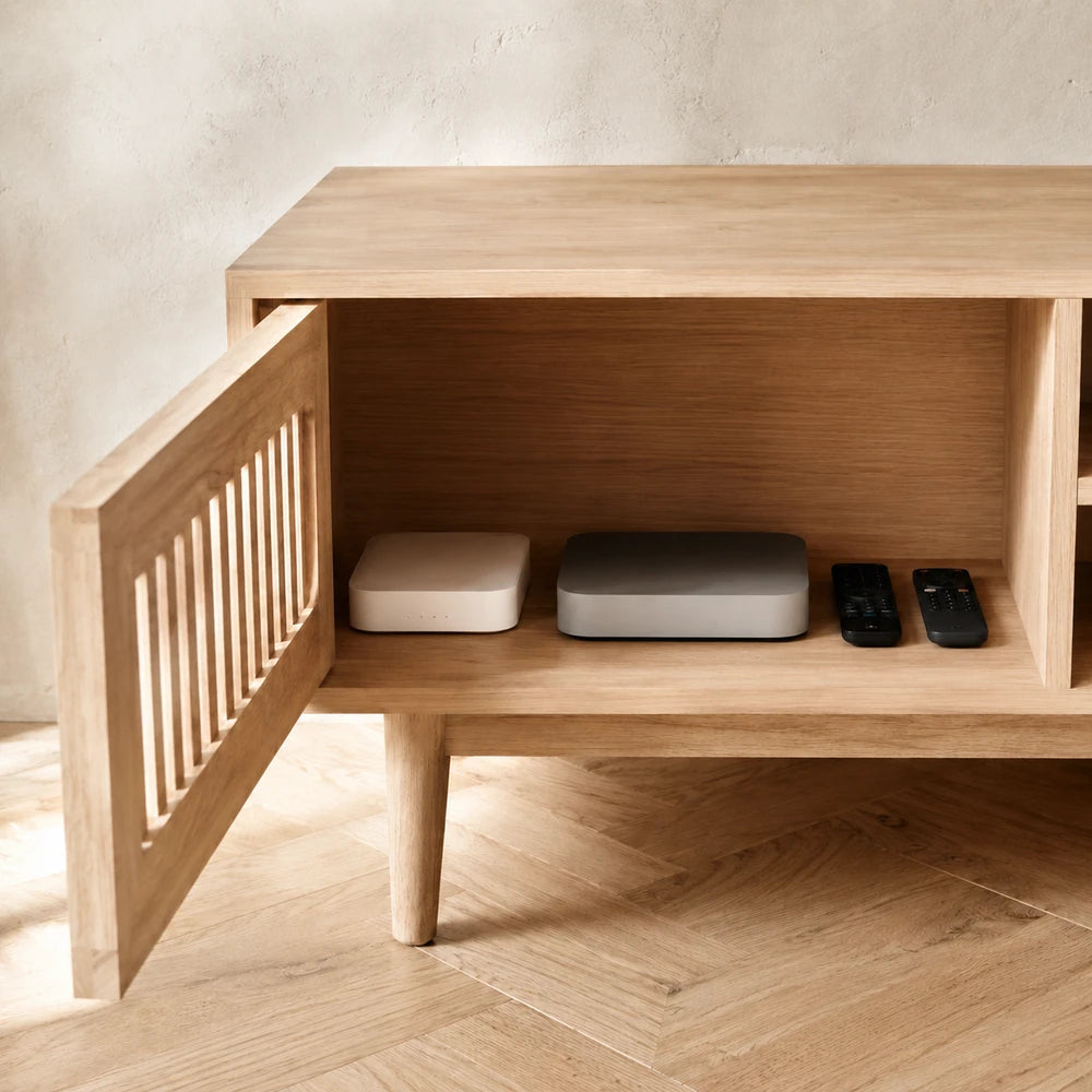 Meuble tv bois avec rangement pour box internet | Sable