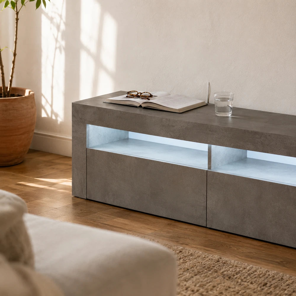 Meuble tv led gris béton | Cendra