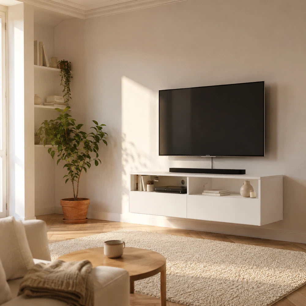 Meuble tv mural blanc faible profondeur | Nima
