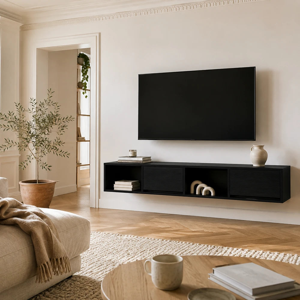 Meuble tv mural chêne noir 2 modules | Miro