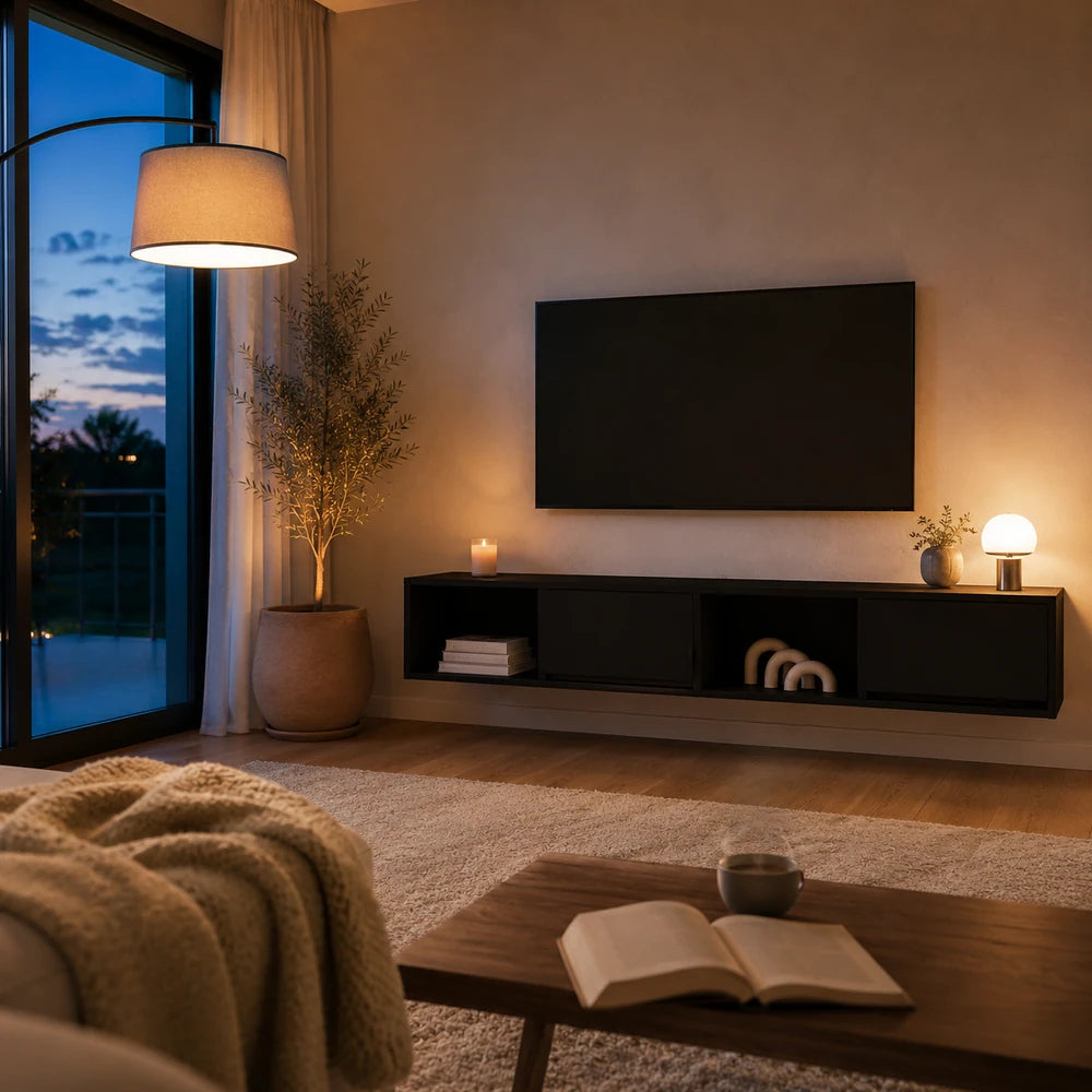 Meuble tv mural chêne noir 2 modules | Miro