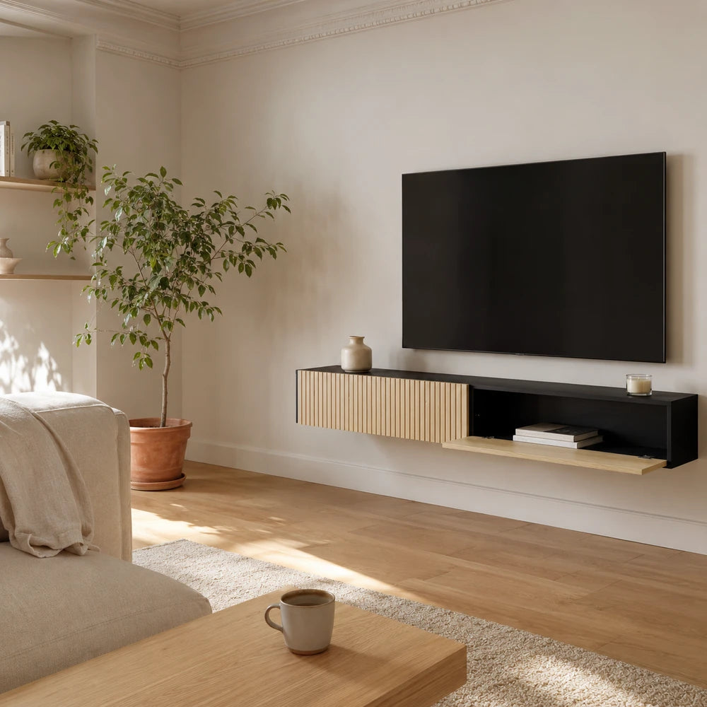 Meuble tv suspendu bois et noir | Torra