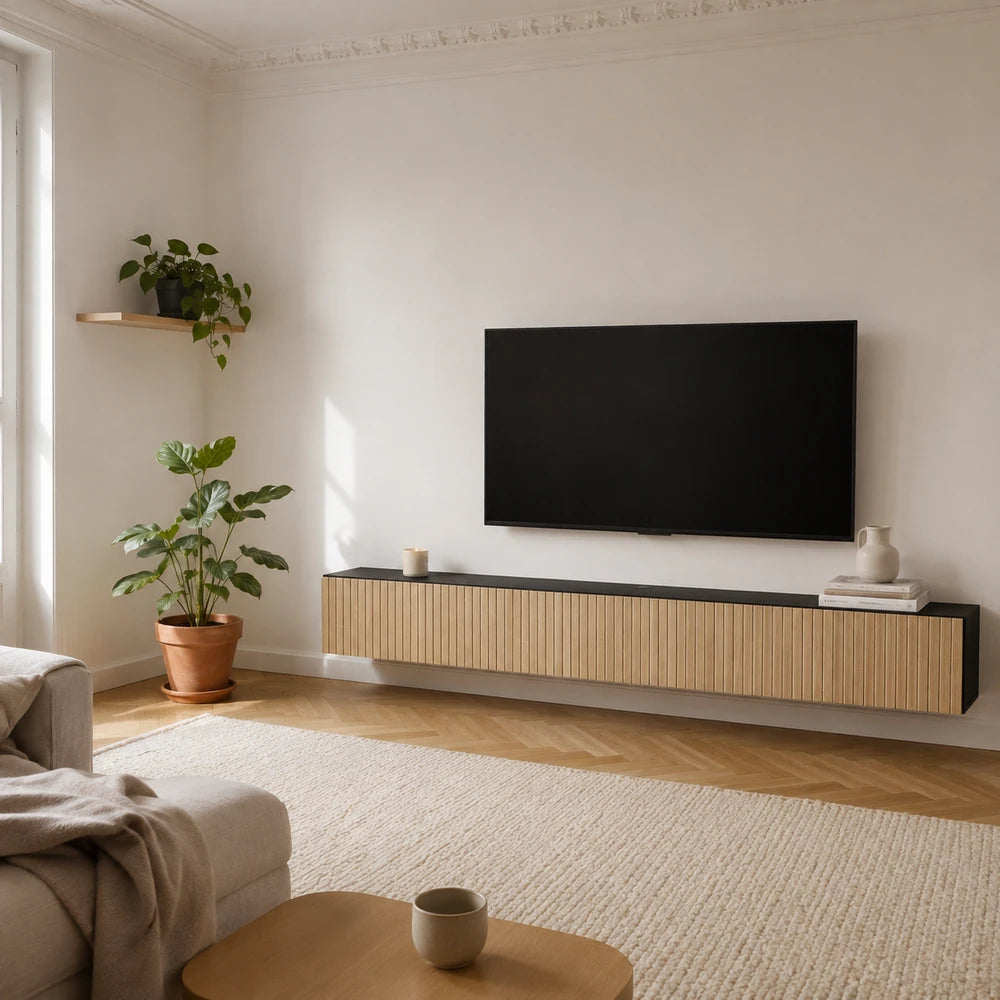 Meuble tv suspendu bois et noir | Torra